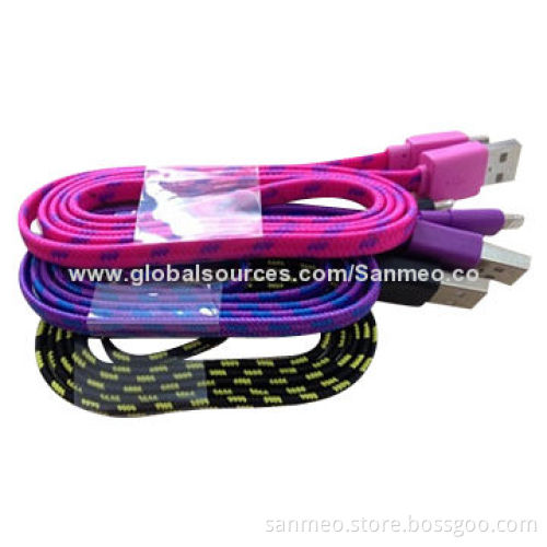 Braided USB Flat Cables for iPhone, 1 or 2m Length